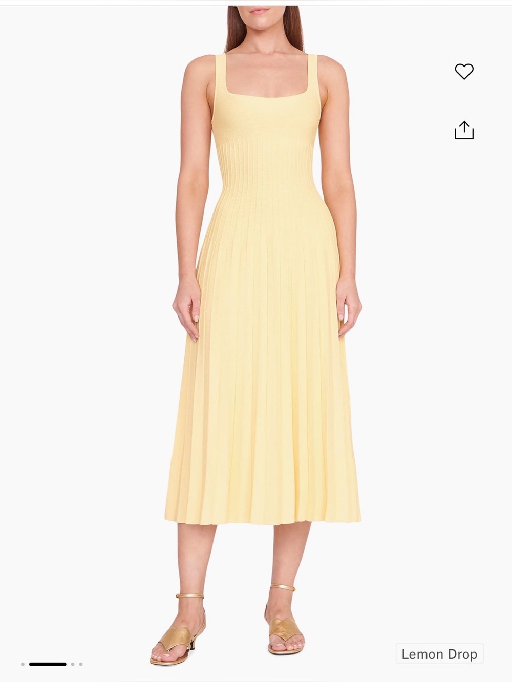 $295 STAUD Women's Yellow Staud Sleeveless Knit Square Neck Ellison Dress Size S